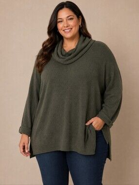 Jessica Simpson Olive Cowl Neck Sweater 2X